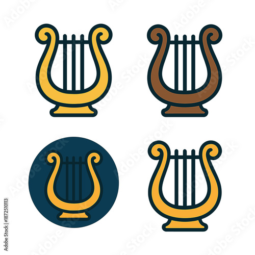 Colorful lyre icon set on gradient background for music themes