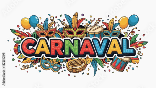 Vibrant Carnaval celebration with colorful masks and festive decorations