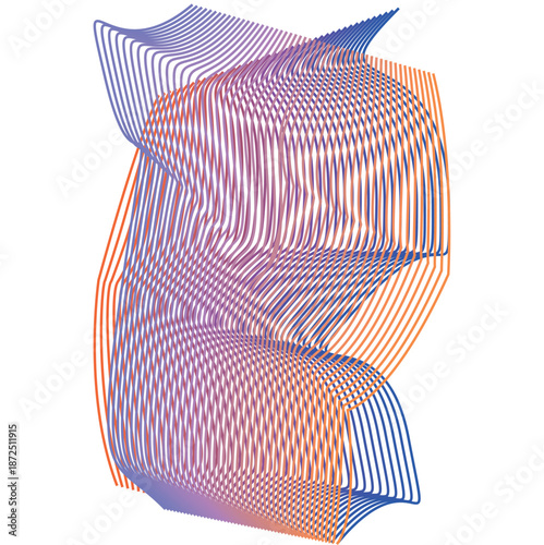 Abstract moiré effect illustration with blue and orange wavy lines isolated on white background