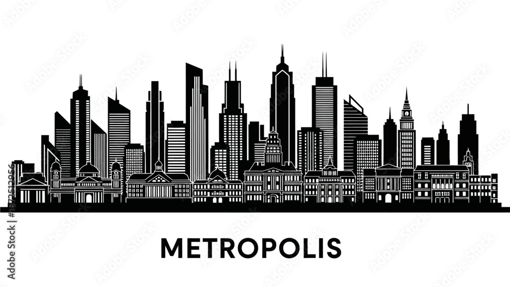 Fototapeta premium Cityscape illustration of a metropolis with skyscrapers and urban landscape
