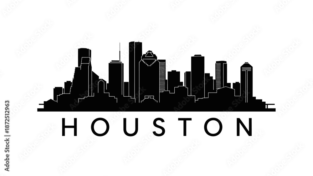 Fototapeta premium Cityscape illustration of Houston skyline at dusk with prominent buildings and urban landscape