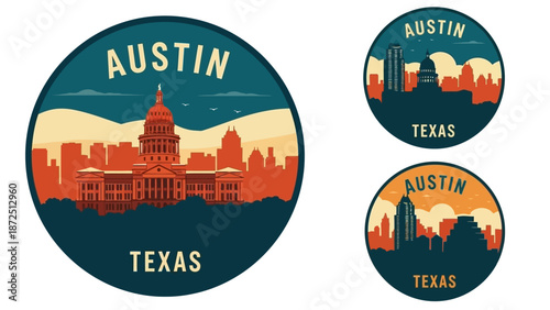 Vibrant Illustrations of Austin Texas Cityscape