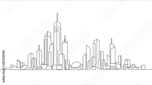 Cityscape with skyscrapers and buildings in a modern urban landscape viewed from a distance