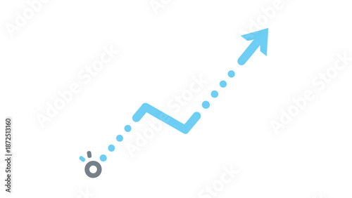 A light blue dotted line graph with a zig-zag pattern and an upward-pointing arrow, illustrating progress or a growth trend from a starting point.