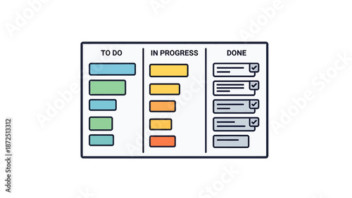 Illustration of a Kanban board showing tasks in 'To Do', 'In Progress', and 'Done' columns, representing project management workflow.