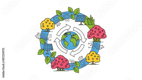 circular economy concept earth blended with nature solar power and technology for global sustainability initiatives.