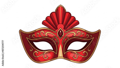 Red venetian masquerade ball mask with gold accents and ornate design for carnival costume