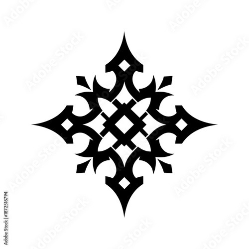 Ornamental symmetrical motif inspired by tribal and gothic forms, representing protection and structured energy.