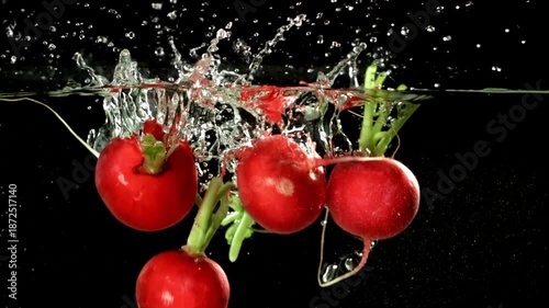 Super slow motion fresh radish . Filmed on a high-speed camera at 1000 fps. High quality FullHD footage