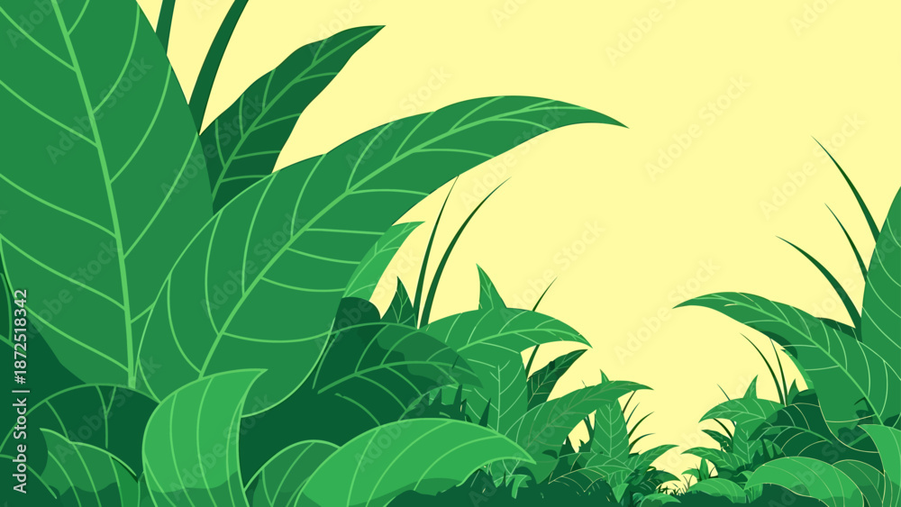 Obraz premium tropical green leaves background vector illustration of lush jungle foliage border for natural designs eco-marketing and presentations.
