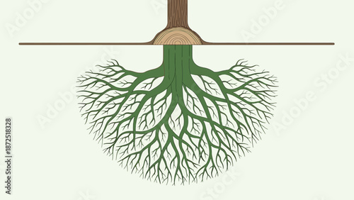 tree roots illustration showing extensive underground structure and foundation for business growth and conceptual sustainability education