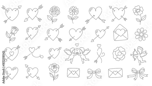 Collection of Hand Drawn Valentines Day Icons and Symbols.