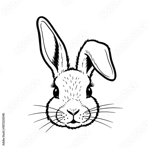 Black and White Rabbit Illustration Closeup.