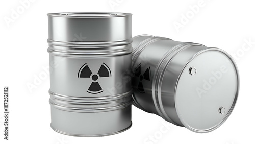 Radioactive Waste Barrels with Warning Symbol.