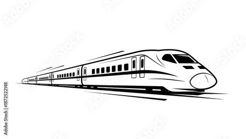 High speed train on tracks moving.