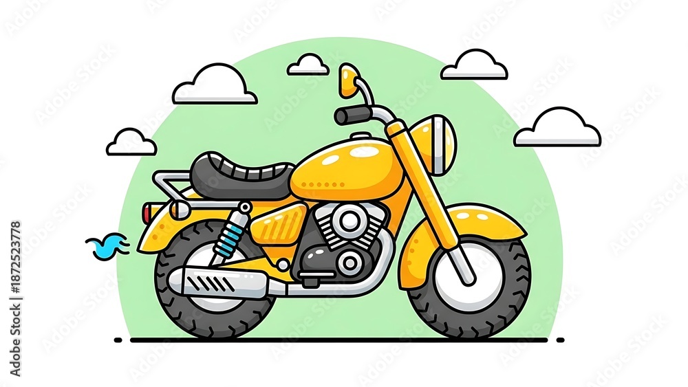 Obraz premium Yellow motorcycle with clouds background.