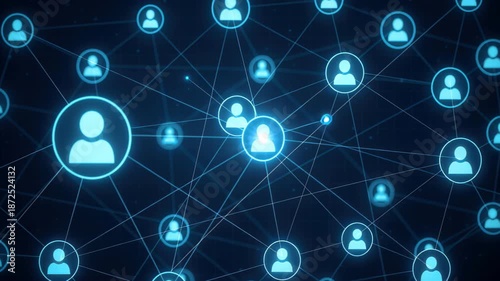 Network of Connections: A digital depiction of interconnected nodes representing people, linked together with glowing lines, symbolizing the essence of global communication and human connections.