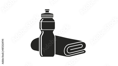 Black sports water bottle and towel.
