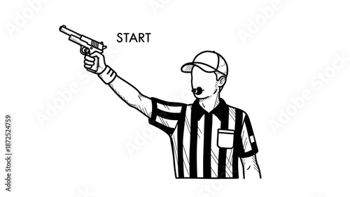 Referee holding pistol at start line.