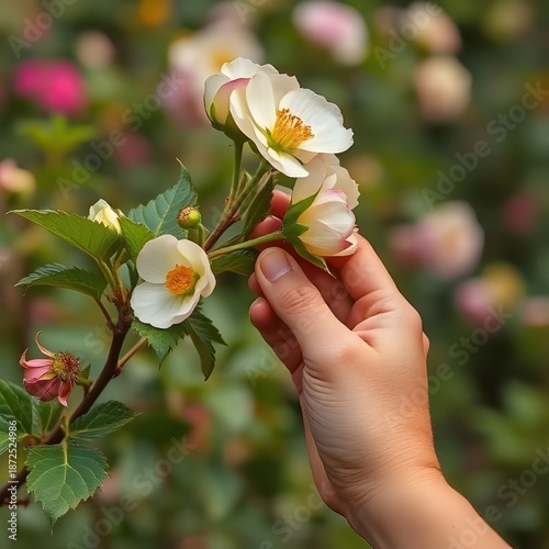 Someone plucking a flower