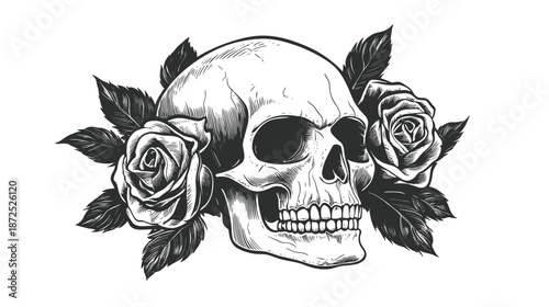 Black and White Skull with Roses.