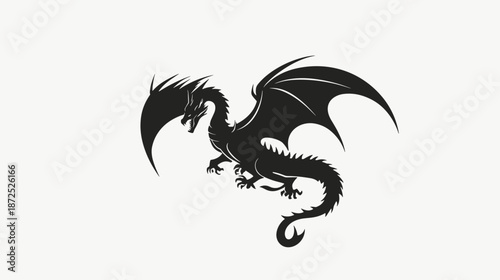 Black Dragon Illustration with Wings Spread.