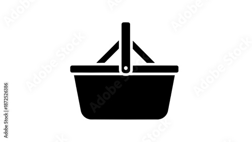 Vector illustration of a classic empty shopping or picnic basket icon, on transparent background
