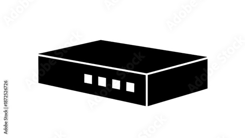 Vector illustration of a black network switch hub or data communication device, on transparent background