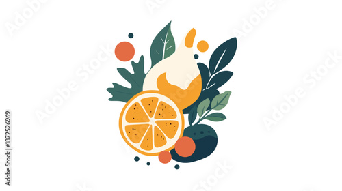 Illustration of Orange Fruits and Leaves.