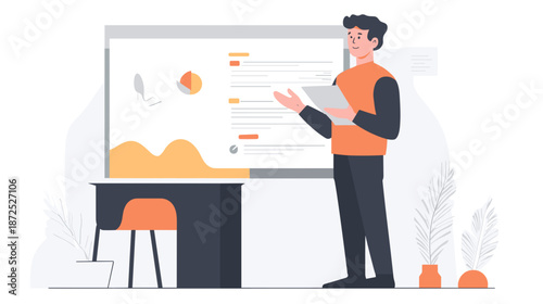 Man presenting to a whiteboard discussion.