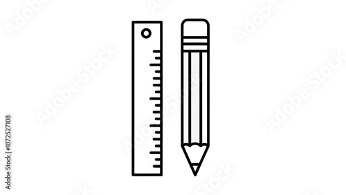 Vector illustration of a classic pencil and ruler for office, school, and design work, on transparent background