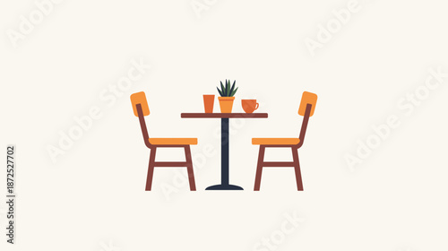 Table and Two Chairs with Potted Plant.