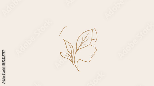 Woman Face with Leaves Line Art.