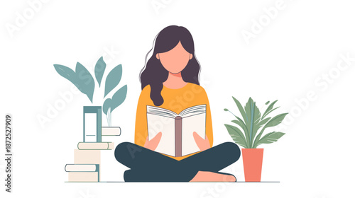 Woman Reading Book in Lotus Position.