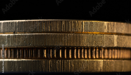 Macro shot of gold coins stacked together