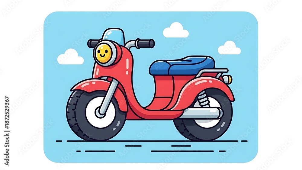 Obraz premium Red cartoon scooter with blue seat.