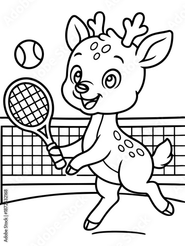 Deer Tennis Ace: A charming deer skillfully returns a tennis ball with its racket, showcasing determination and athleticism on the court, perfect for sports enthusiasts and animal lovers alike.