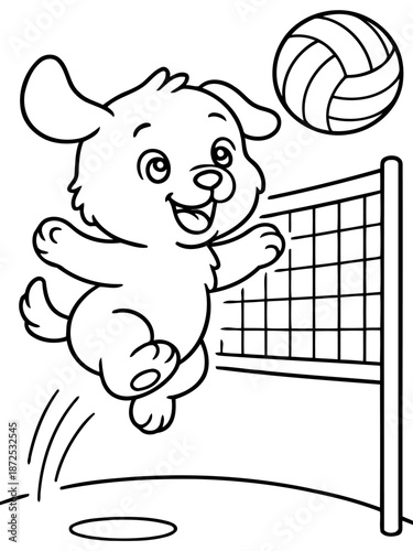 Dog Playing Volleyball: A playful canine is caught in mid-air, joyfully spiking a volleyball over a net.