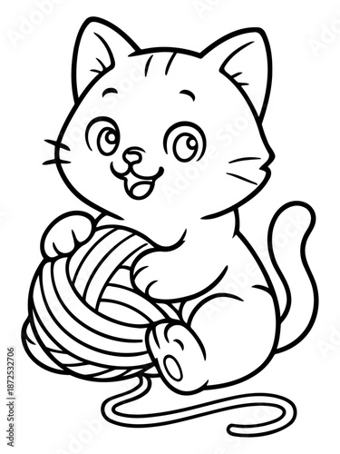 Playful Kitten with Yarn: A charming kitten, full of youthful energy, playfully clutches a ball of yarn, exuding pure innocence and delight.