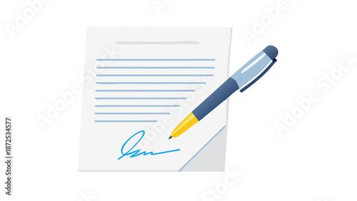 Signed Legal Document with Pen Contract Illustration