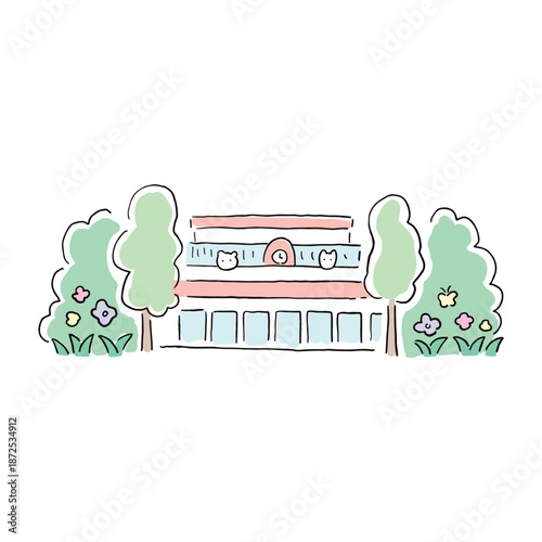 手描きの保育園の外観