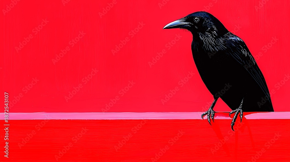 Obraz premium Black Crow on Red Surface Digital Art Style
