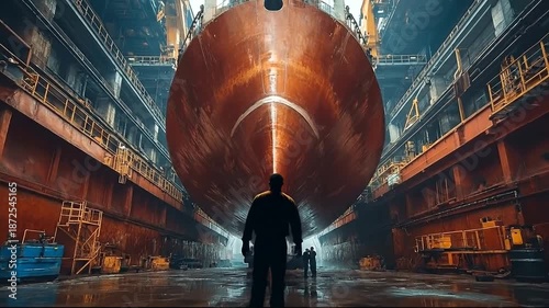 Ship construction in a large industrial dockyard