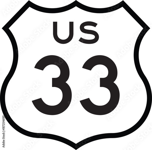 US Route 33 Highway Shield Cutout Sign Road Numbered System Design Vector