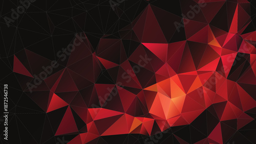 Abstract dark red and black low poly geometric background with sharp triangular shapes and network lines. Modern futuristic polygonal wallpaper for technology and design.