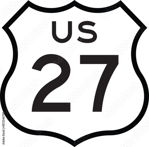 US Route 27 Highway Shield Cutout Sign Road Numbered System Design Vector