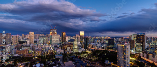 Photography Panoramic view of Tokyo Shibaura area cityscape at magic hour
