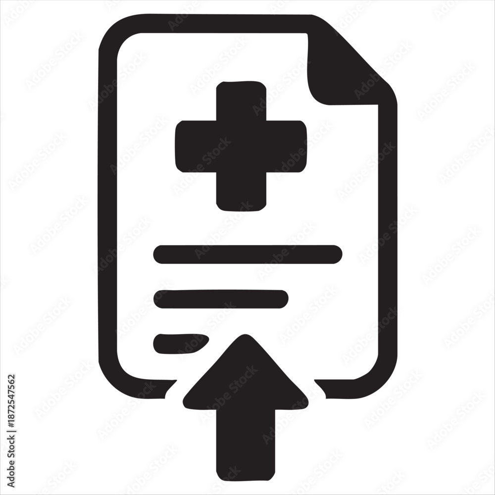 Fototapeta premium Medical Document Upload Icon with Plus Sign vector
