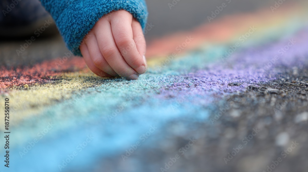 Obraz premium Child draws with colorful chalk on pavement during sunny day