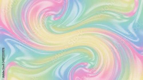 A colorful, swirling abstract design with pastel shades of pink, blue, yellow, and green, presented on a white background. Perfect for backgrounds, graphic resources, and creative projects.